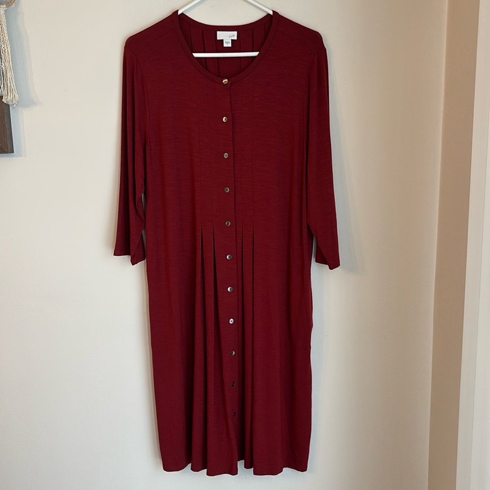 J. Jill Women pleated button down heathered 3/4 sleeve stretchy work dress large